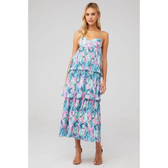 Saylor Tropical Tiered Maxi Dress Floral Resort Beach XS 36009 - Picture 12 of 14